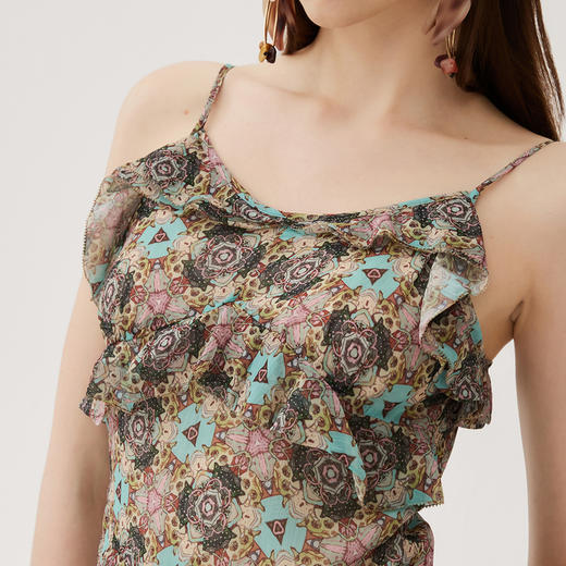 谜底吊带连衣裙2024夏季新款度假风花色不规则下摆长裙247ML5013 商品图3