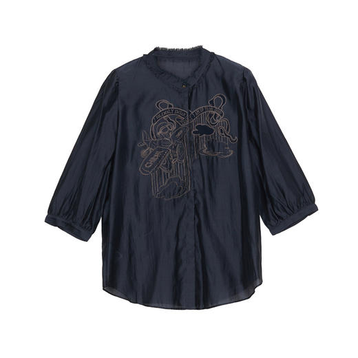 谜底刺绣衬衫七分袖女2024夏季新款通勤风绣花宽松衬衣247MC5002 商品图4