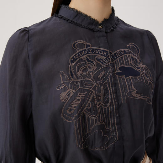 谜底刺绣衬衫七分袖女2024夏季新款通勤风绣花宽松衬衣247MC5002 商品图3