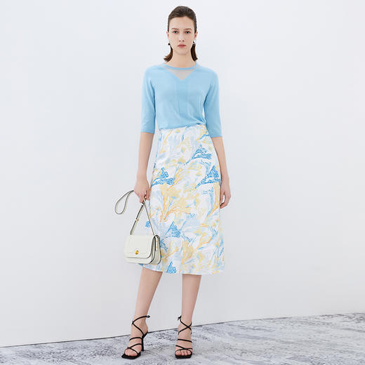 EITIE爱特爱秋季新款网纱拼接黑色修身显瘦百搭针织衫7501201 商品图9