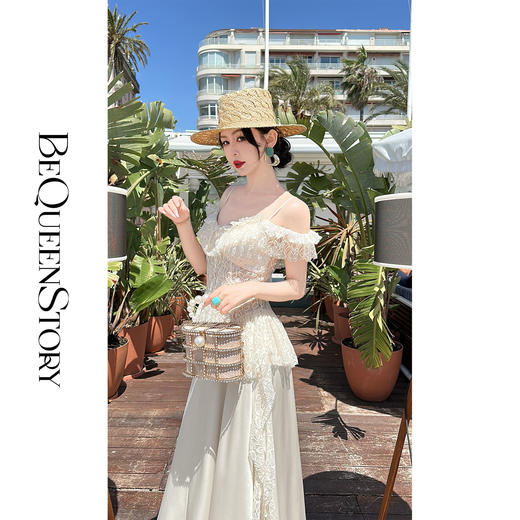 BeQueenStory【潘神月光曲】梭织网纱一字领收腰裙摆上衣&气质半裙 商品图3