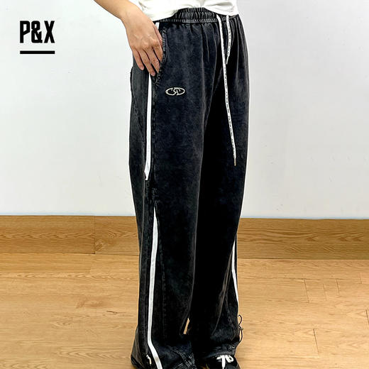 P&X设计师女装 夏季阔腿垂感针织抽绳休闲长裤 824209261 黑灰 商品图2