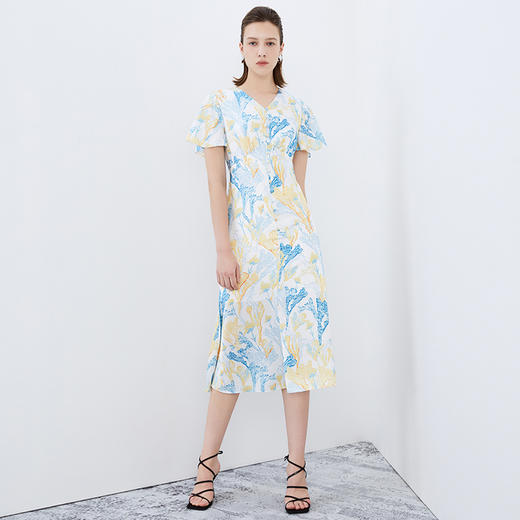 EITIE爱特爱秋季新款高腰气质优雅印花连衣裙7507202 商品图1