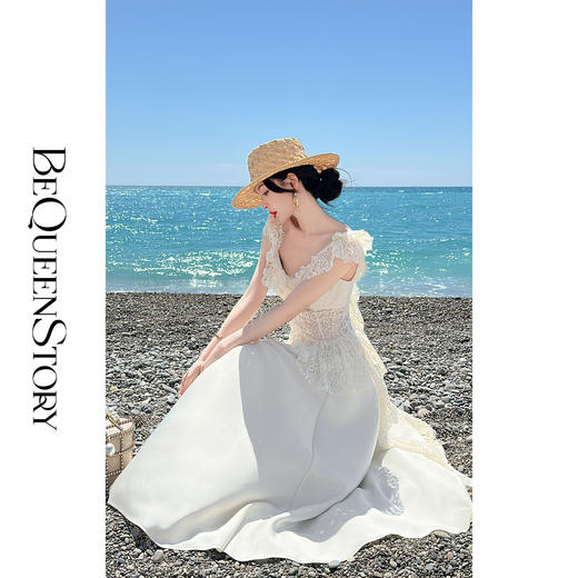 BeQueenStory【潘神月光曲】梭织网纱一字领收腰裙摆上衣&气质半裙 商品图2