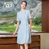 AD夏日蓝色连衣裙女高级感褶皱西装连身裙通勤职业装教师工作服 商品缩略图0
