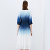 EITIE爱特爱秋季新款时尚个性渐变色收腰百褶连衣裙女7507201 商品缩略图4
