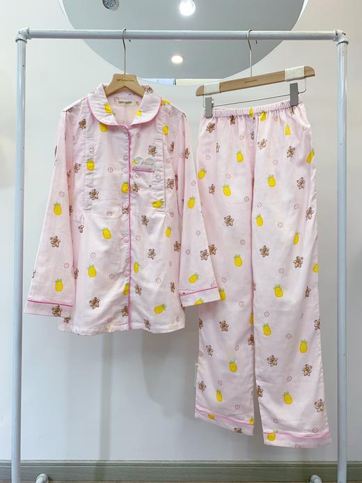 松植屋《菠萝熊》女士月子服长袖套装100%纯棉双层纱布面料、柔软吸汗透气、越洗越软 商品图1