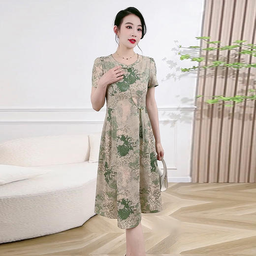 新中式国风印花，中长款时尚连衣裙QYM-XQD-11B2499-L 商品图3