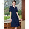 AD夏日蓝色连衣裙女高级感褶皱西装连身裙通勤职业装教师工作服 商品缩略图8