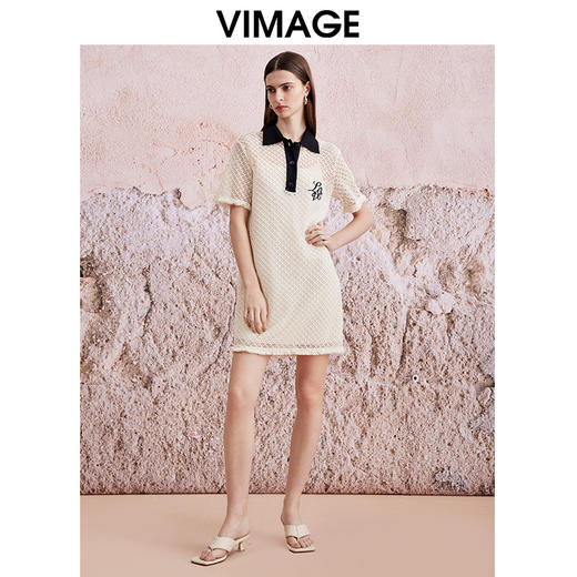 VIMAGE纬漫纪夏季新款镂空钩花高腰直筒连衣裙V2107747 商品图3