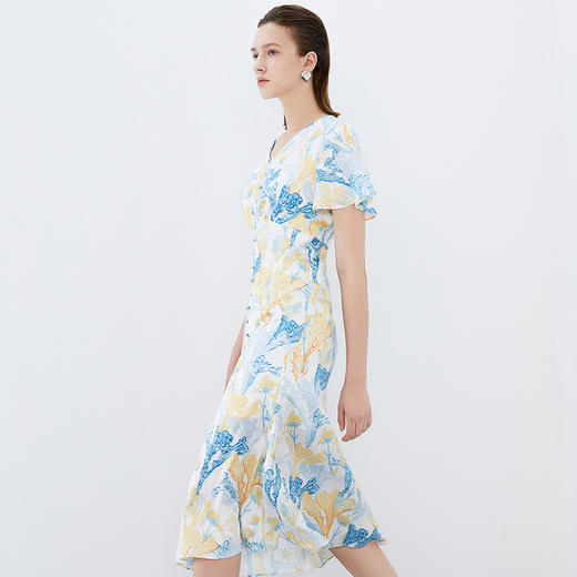 EITIE爱特爱秋季新款高腰气质优雅印花连衣裙7507202 商品图3