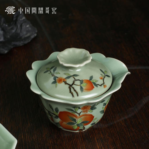 问鼎哥窑豆青 宁馨盖碗（五桃） 商品图3