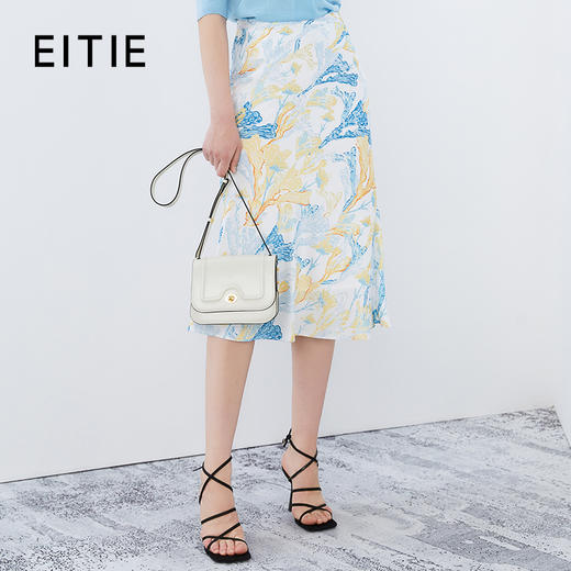 EITIE爱特爱夏季新款优雅大方印花高腰显瘦半身裙7506201 商品图0
