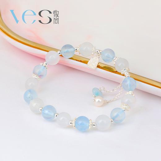 冰白蓝水晶珍珠银925手链 商品图1