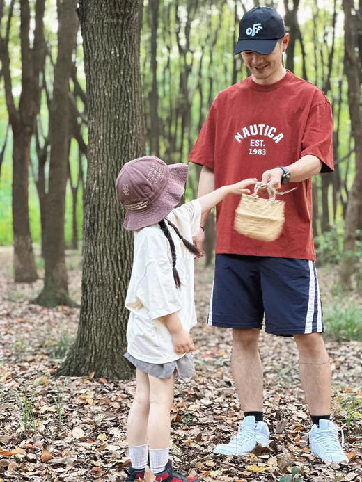 【双纱棉 可亲子】 2024夏季儿童全家亲子中性复古色圆领宽松立体硅胶字母短袖T 商品图2