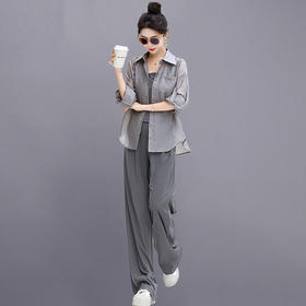 防晒衬衫背心裤子三件套，时尚休闲洋气减龄套装HR-YIZX86136