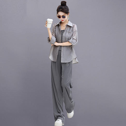 防晒衬衫背心裤子三件套，时尚休闲洋气减龄套装HR-YIZX86136 商品图0