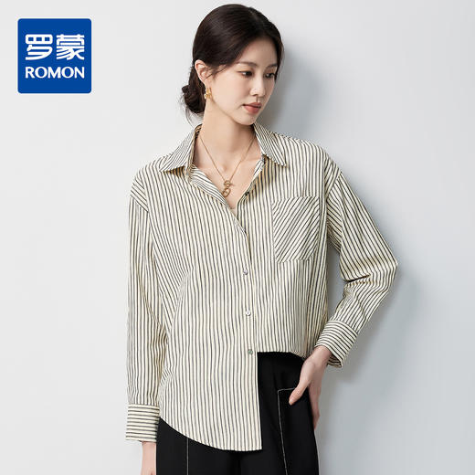 【含长绒棉&简约条纹】罗蒙女士长袖衬衫大众休闲可外穿衬衣女 商品图0