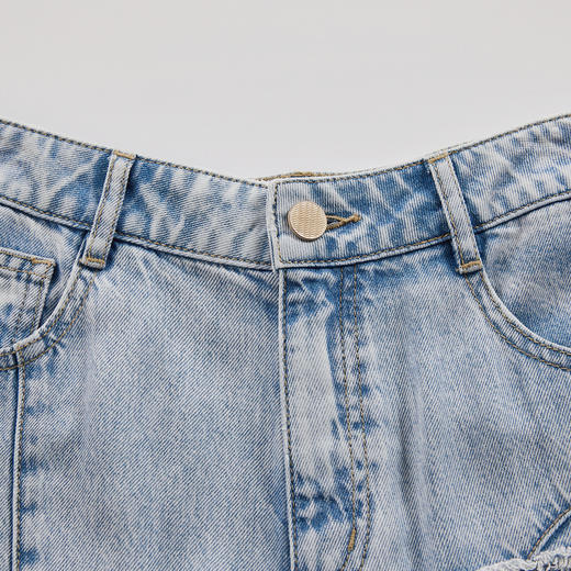 谜底牛仔短裤女2024夏季新品复古风百搭设计感直通短裤242MK0525 商品图3