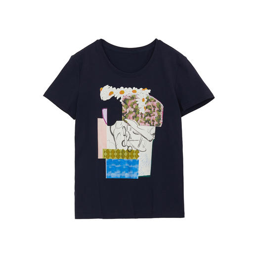 谜底印花T恤短袖女2024年夏季新款百搭休闲圆领修身上衣247MT5017 商品图4