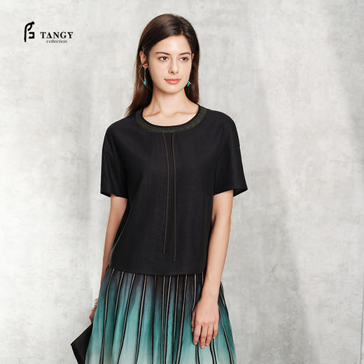 TANGY Collection天意精品2024夏季新品茛绸香云纱女士T恤 商品图0