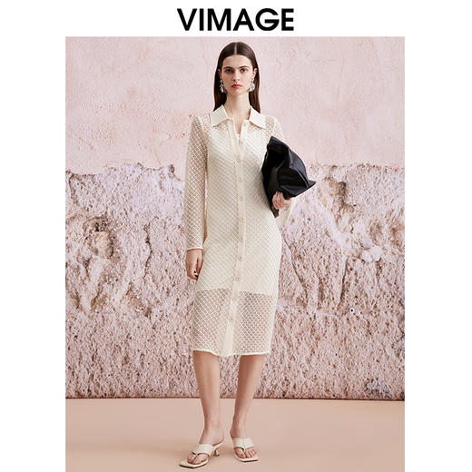 VIMAGE纬漫纪夏季新款气质浪漫度假网格钩花两件套衬衫连衣裙V2107734 商品图0