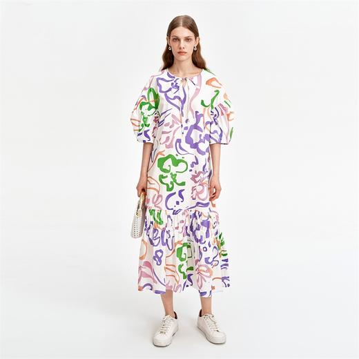 SELFWHO手绘印花纯棉连衣裙女夏季2024新款小众设计宽松长款裙子 商品图0