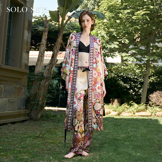 Solo seta重磅真丝日系风睡袍女桑蚕丝睡衣套装可外穿家居服秋冬 商品图0
