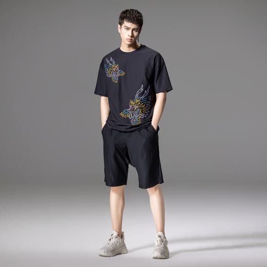 PINLI品立2024夏季新款男士刺绣龙头短袖T恤中国风宽松百搭体恤B242111110 商品图4