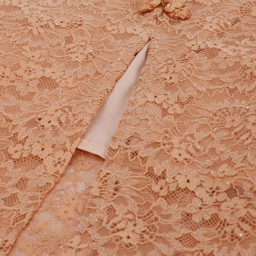 RF8F8斯尔丽2024新款新中式修身夏季蕾丝短袖方领显瘦气质中长连衣裙 商品图5