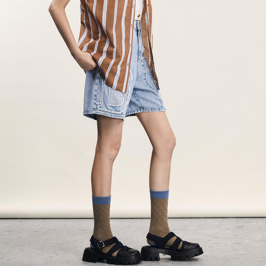 谜底牛仔短裤女2024夏季新品复古风百搭设计感直通短裤242MK0525 商品图1