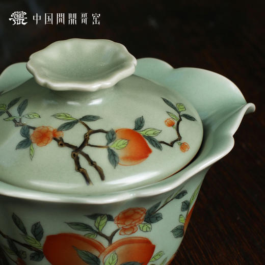 问鼎哥窑豆青 宁馨盖碗（五桃） 商品图1