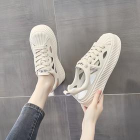 【2024年新款凉鞋，樱姿霞轻便镂空凉鞋】米白色/黑色，雨季轻松出行，夏日休闲通勤，可外穿包头鞋，柔软舒适易打理，鞋底防滑凉鞋