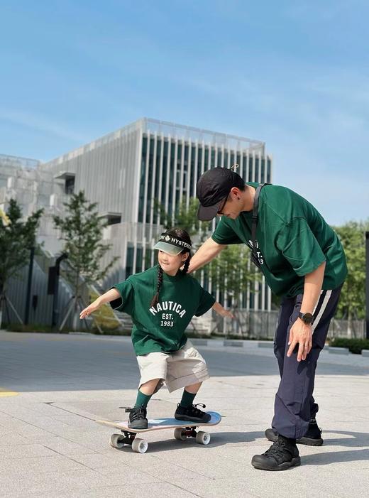 【双纱棉 可亲子】 2024夏季儿童全家亲子中性复古色圆领宽松立体硅胶字母短袖T 商品图4