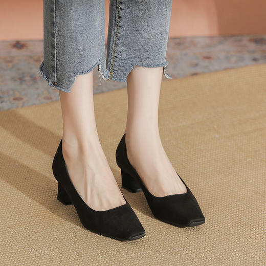 法式复古方头粗跟单鞋女2024年春夏新款高跟鞋工作通勤女鞋_HLY 商品图5