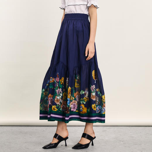 谜底半身裙2024夏季新品复古风原创印花A型大摆裙长半裙242MB0529 商品图1
