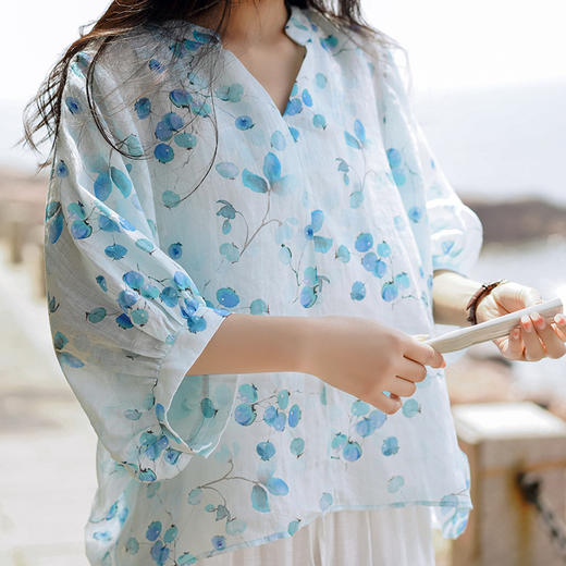 纯苎麻印花文艺百搭衬衫 商品图2