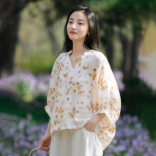 纯苎麻印花文艺百搭衬衫 商品图6