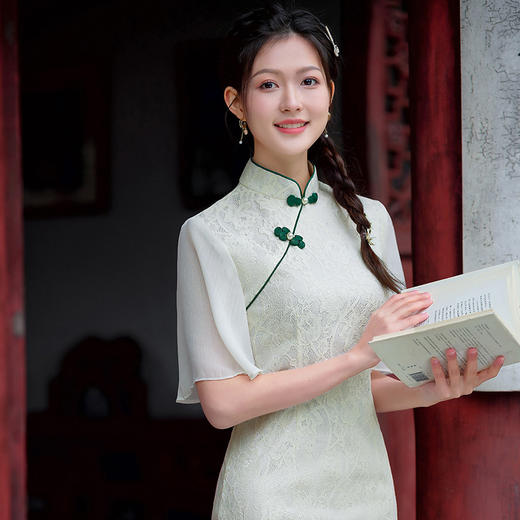 蕾丝气质少女日常旗袍小清新喇叭袖改良旗袍MLS6362 商品图2