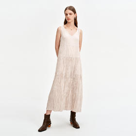 SELFWHO黑色连衣裙女夏季2024新款薄款百褶v领超好看垂感背心裙子