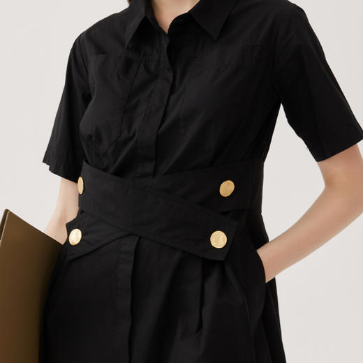 谜底衬衫式连衣裙短袖女2024夏季款通勤风设计感中长裙247ML5014 商品图3