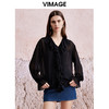 VIMAGE纬漫纪时尚荷叶边黑色网纱防晒两件套雪纺衫上衣夏新款V2113736 商品缩略图0