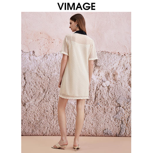 VIMAGE纬漫纪夏季新款镂空钩花高腰直筒连衣裙V2107747 商品图4