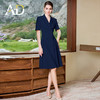 AD夏日蓝色连衣裙女高级感褶皱西装连身裙通勤职业装教师工作服 商品缩略图9