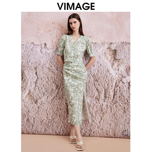 VIMAGE纬漫纪夏季新款气质时尚印花泡泡袖短上衣V2109710 商品图1