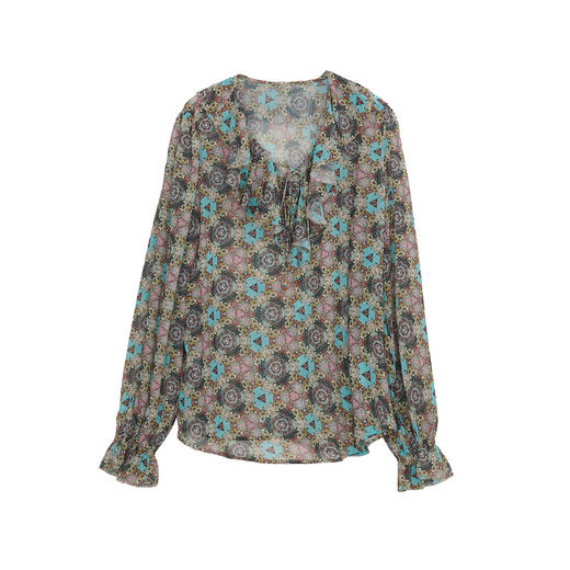 谜底薄款花色雪纺上衣长袖女2024夏季款田园风亲肤衬衫247MS5015 商品图4