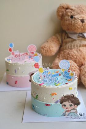 6寸活力女宝/男宝蛋糕（水果戚风蛋糕，固定火芒）