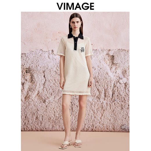 VIMAGE纬漫纪夏季新款镂空钩花高腰直筒连衣裙V2107747 商品图0
