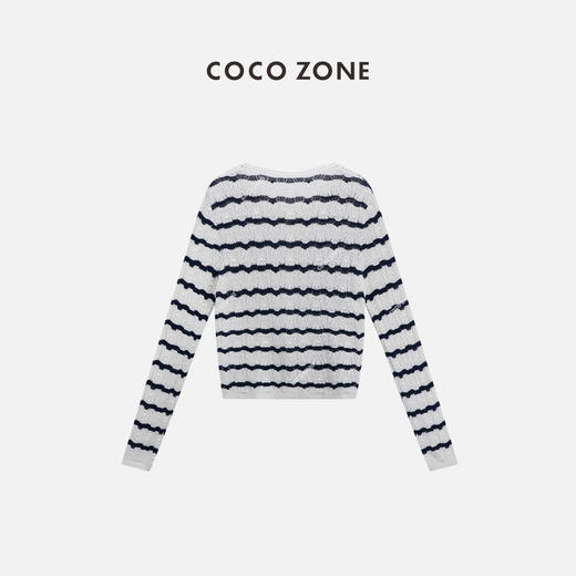 COCO ZONE ”迪迪小姐“ 复古镂空条纹针织衫长袖单排扣上衣CC2B0986 商品图1