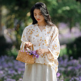 纯苎麻印花文艺百搭衬衫